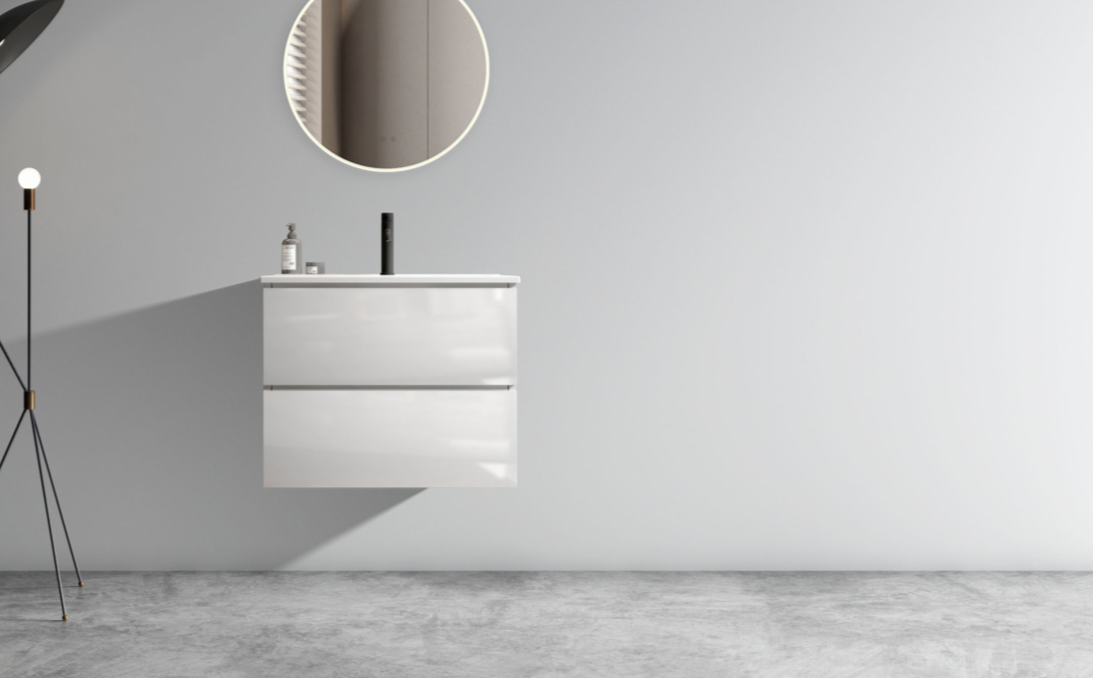 Wrought Studio Wall Mount 24" Space Grey Bathroom Vanity With Ceramic